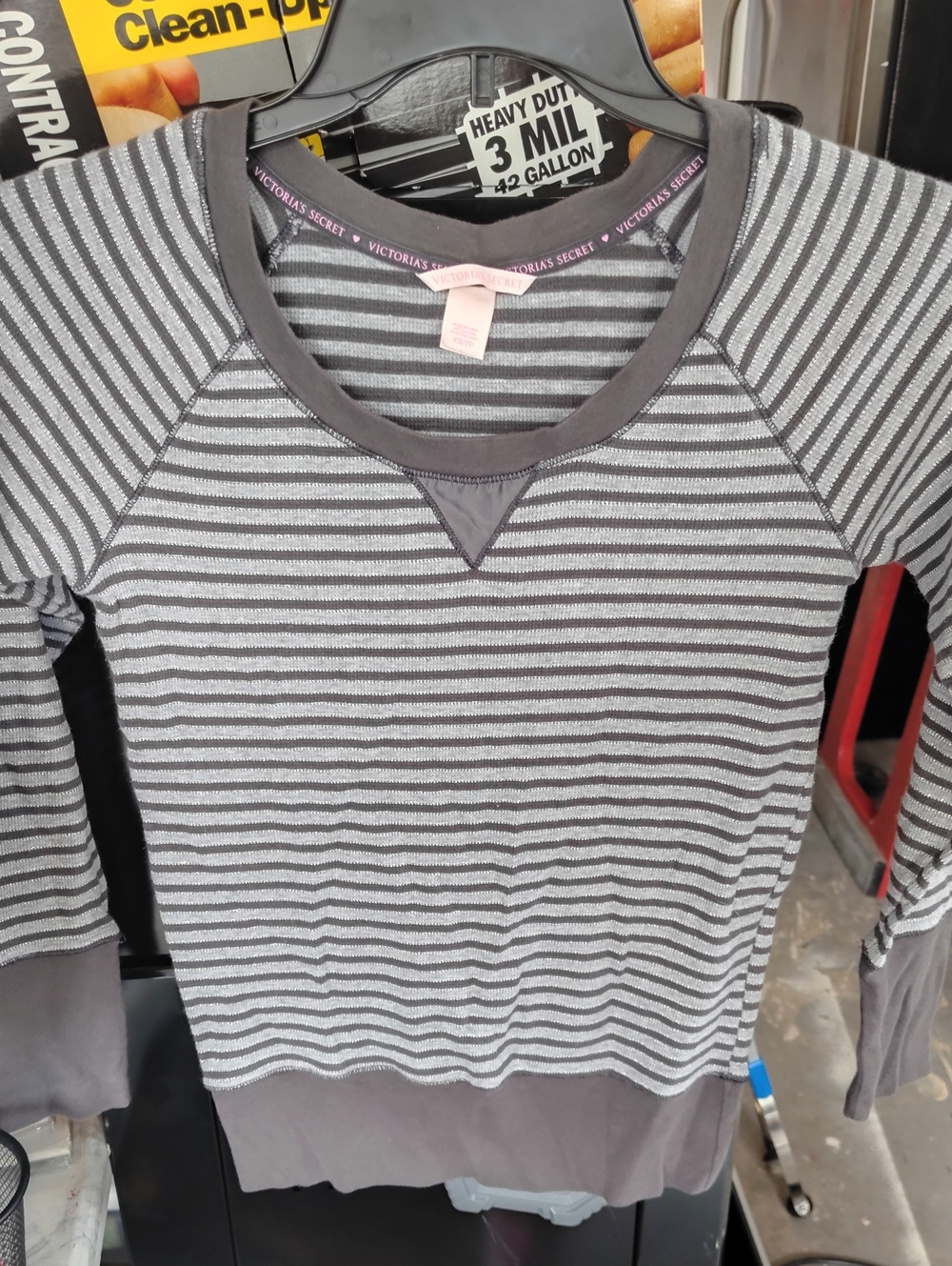 Victoria's Secret Gray & Light Gray Striped Long-Sleeve Top